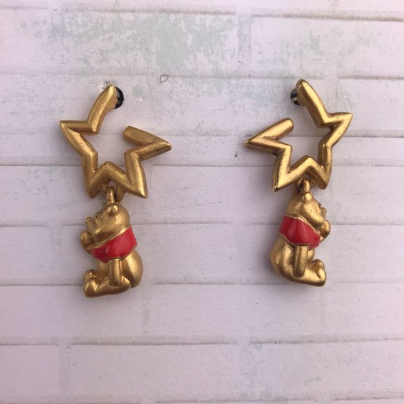 Vintage Signed Disney Winnie the Pooh Star Pierced Earrings - Picture 9 of 11